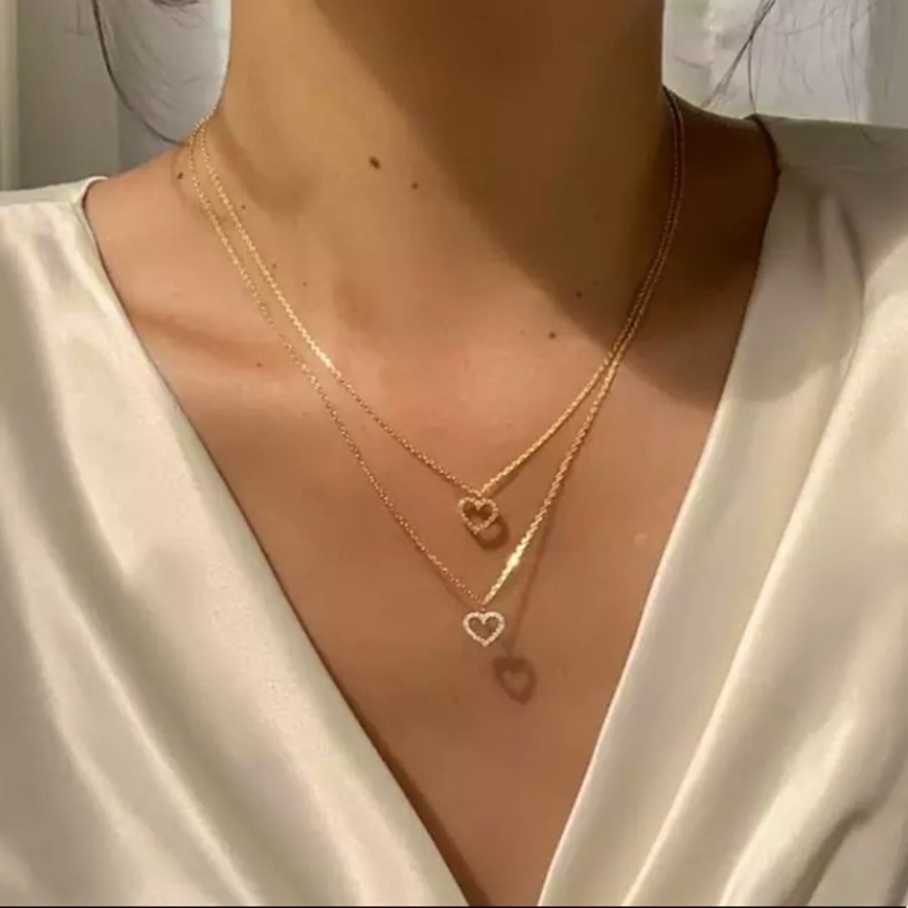 “Fond of You” Double Diamond Heart LayeredNecklace